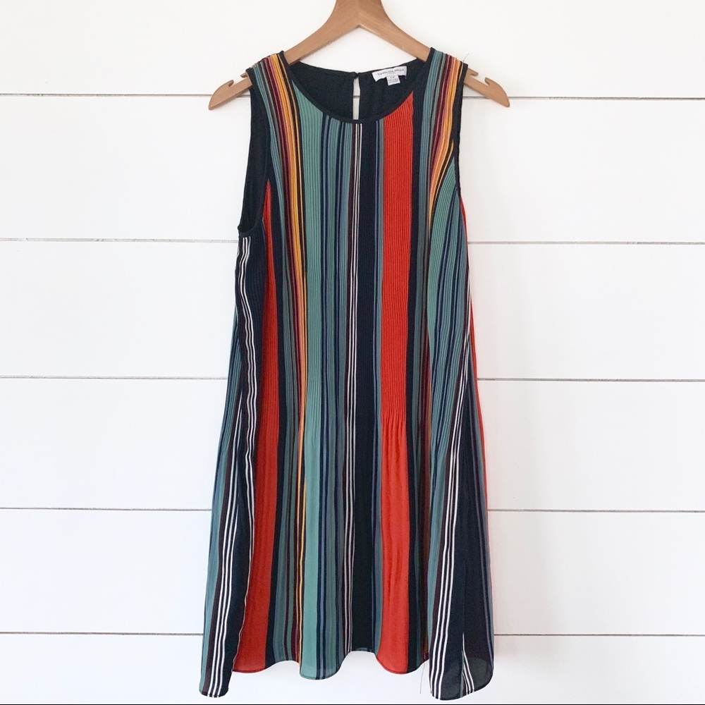 Rainbow Striped Pleated Dress